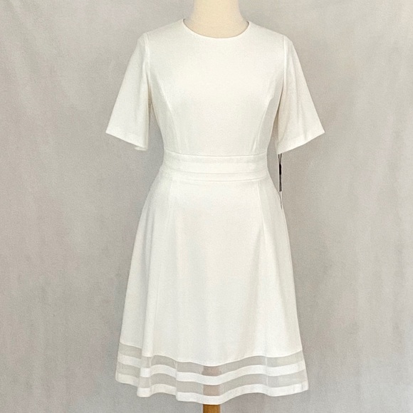 Calvin Klein Short Sleeve Ivory Illusion Dress - Picture 4 of 12